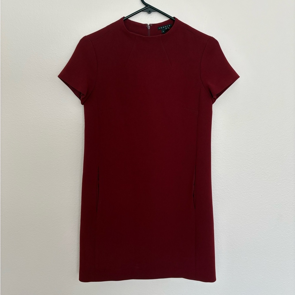 Theory Burgundy Short Sleeve Shift Dress Size 0 USA Made